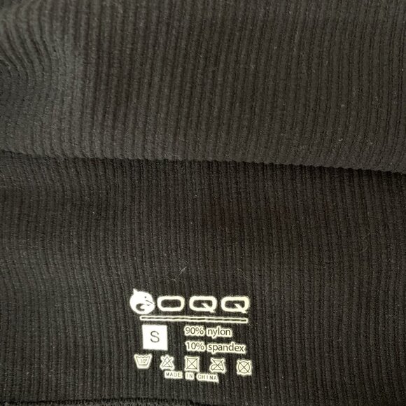 OQQ Black Crop Top Small Long Sleeve Stretch Y2K Sexy Clubwear Basic - Picture 4 of 4